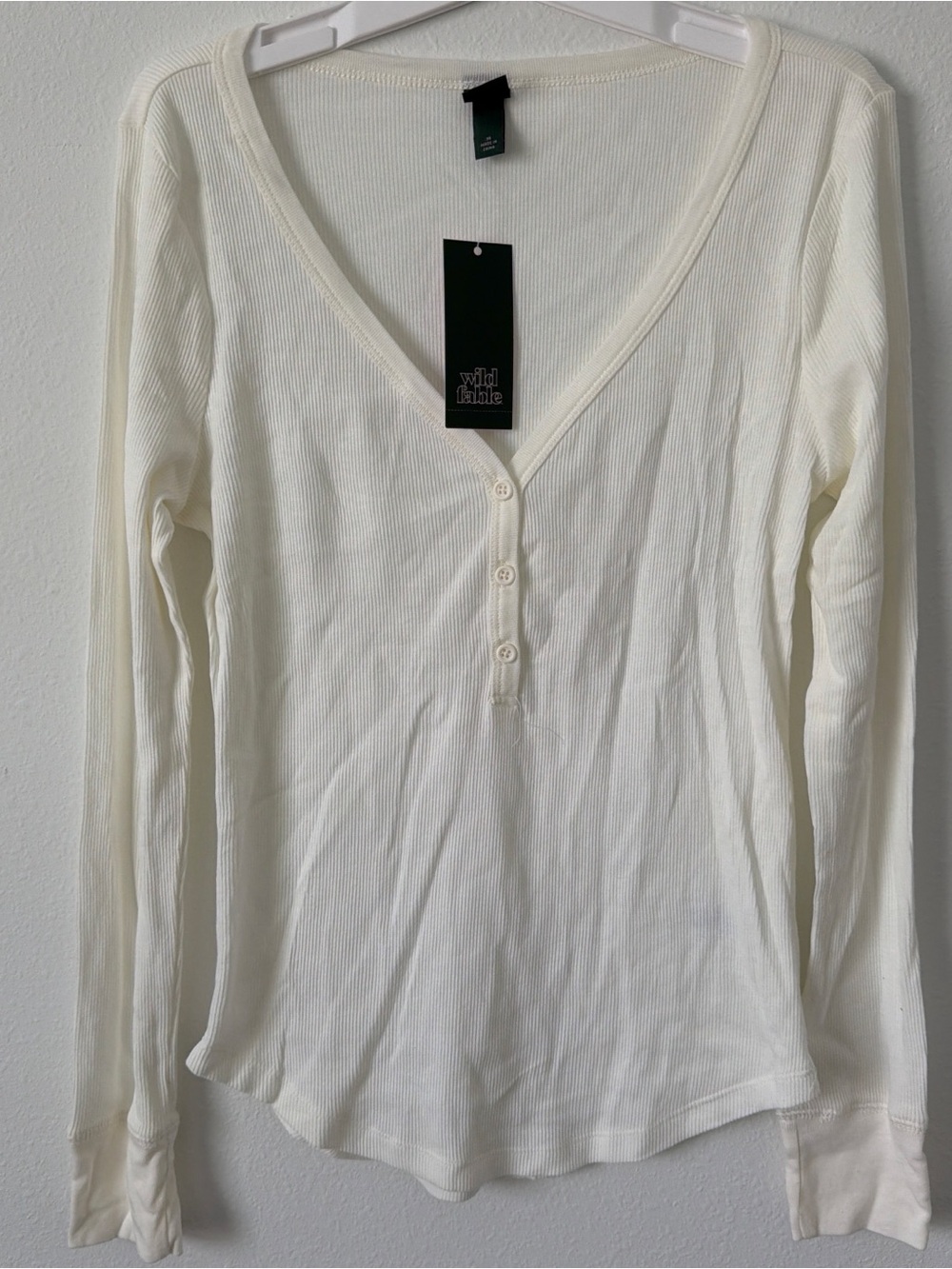Wild Fable Cream Ribbed Long Sleeve Top